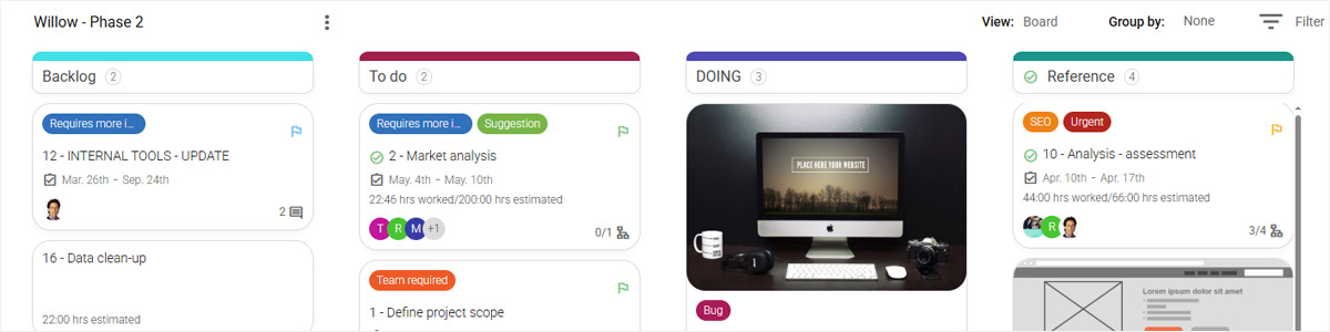 Nutcache Kanban board